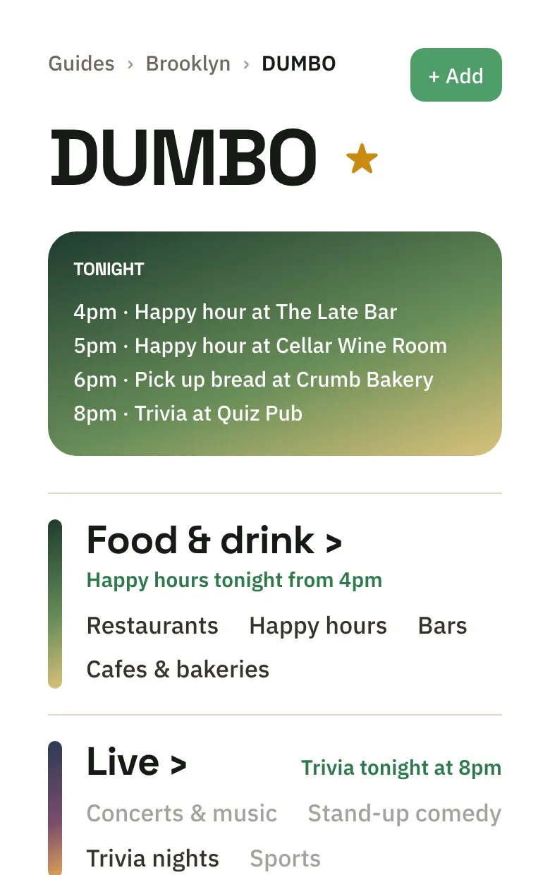 A neighborhood guide for DUMBO: what's on tonight, then food and drink, live events and more.